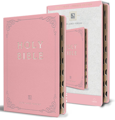 KJV Holy Bible, Giant Print Thinline Large Format, Pink Premium Imitation Leathe R with Ribbon Marker, Red Letter, and Thumb Index